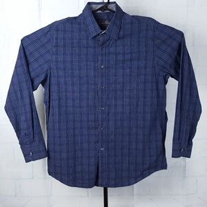 Tasso Elba Mens Large 16-16 1/2 Blue Plaid Shirt